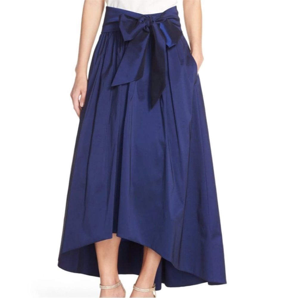 Eliza J Navy Blue Taffeta Ballroom High Low Midi Skirt
